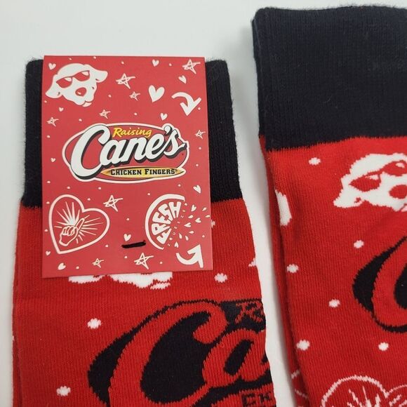NWT - Raising Cane's Red & Black "Fresh Cooked To Order" Unisex Socks (2 pairs) - Picture 3 of 8